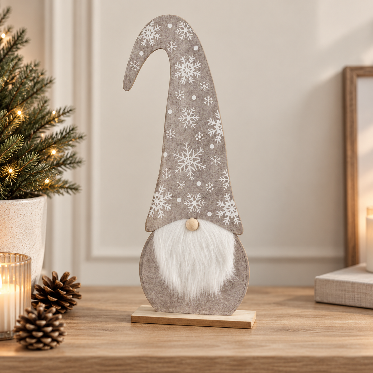 Grey Felt Gonk With Snowflake Hat