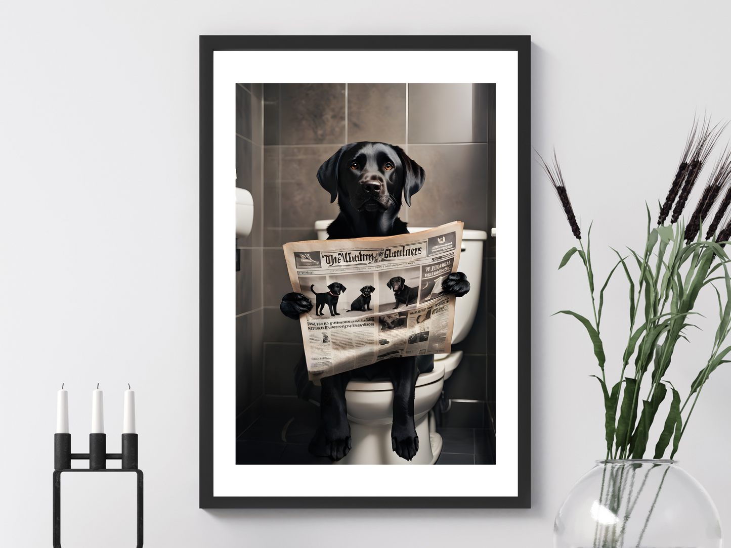 Black Labrador on Toilet