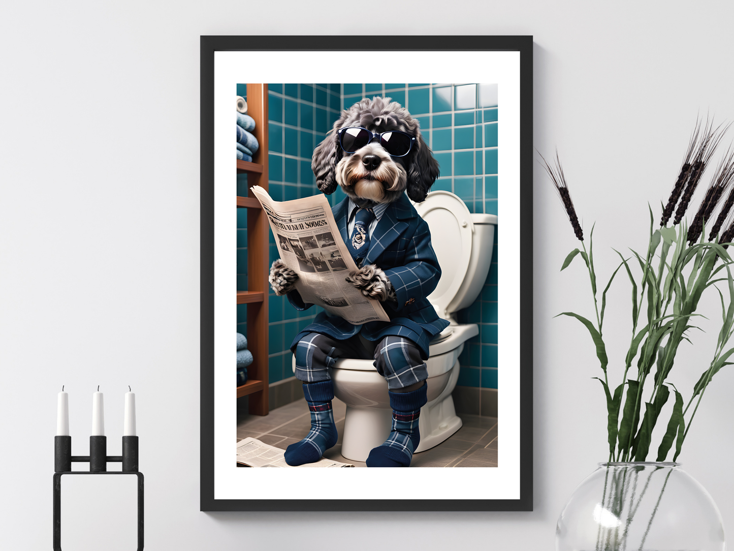 Blue Roan Cockapoo on Toilet