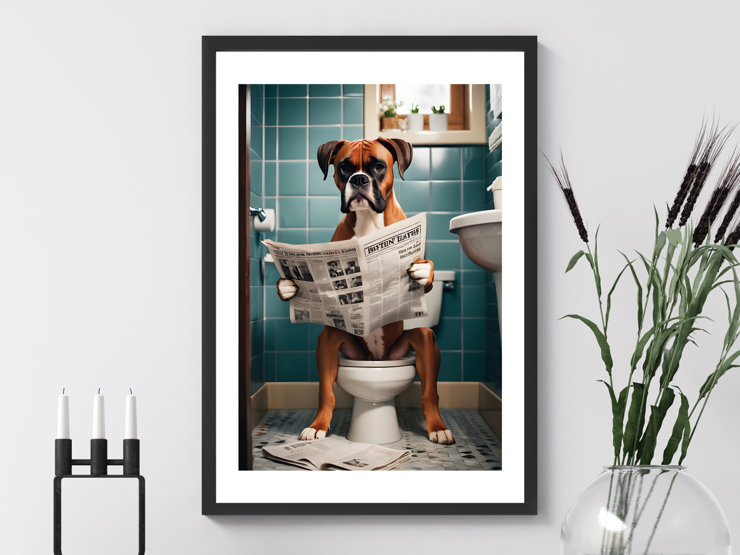 Boxer Dog on Toilet