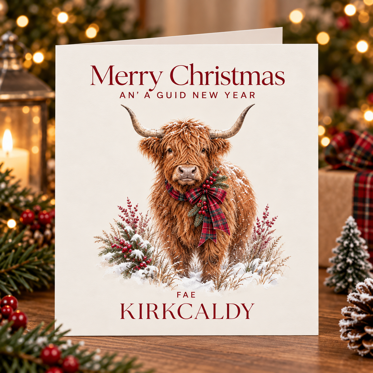 Merry Christmas Fae Kirkcaldy Highland Coo Card