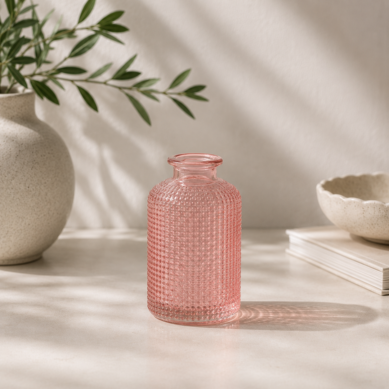 Pink Dimpled Glass Bottle