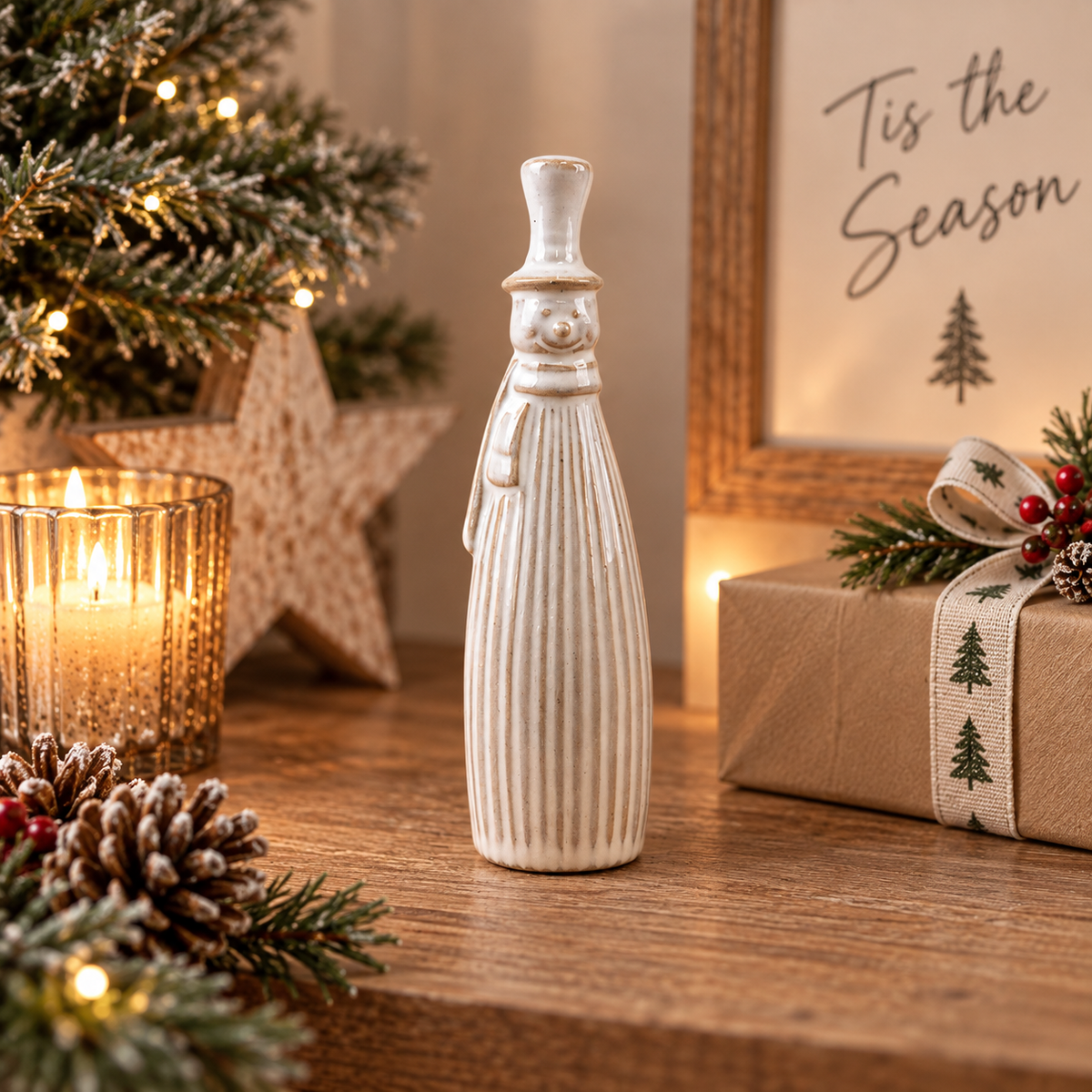 Reactive Glaze White Snowman Ornament