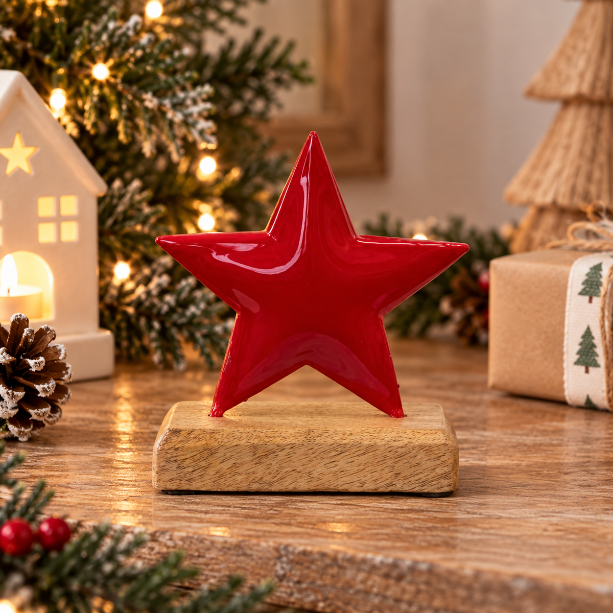 Red Star On Wooden Base