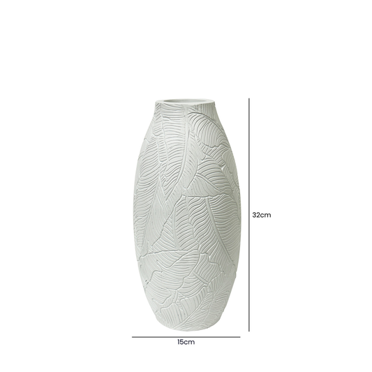 White Embossed Leaves Vase