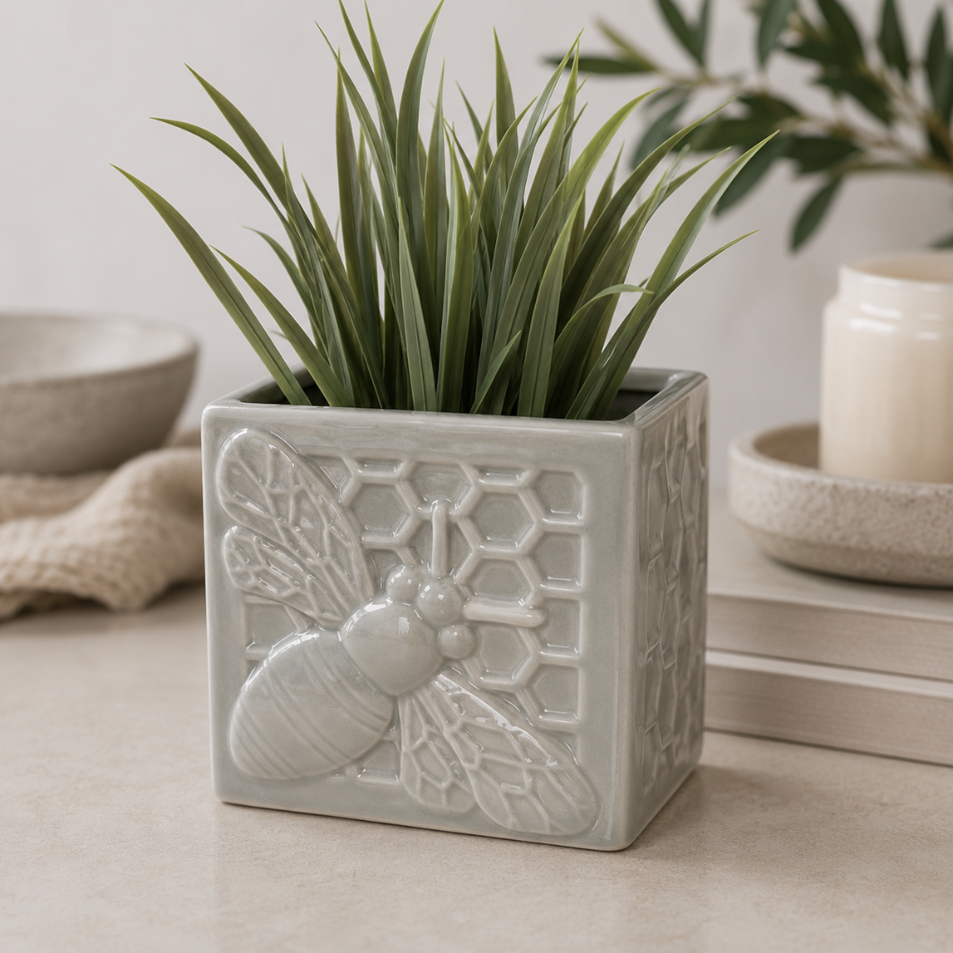 Bee Embossed Square Planter