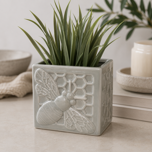 Bee Embossed Square Planter