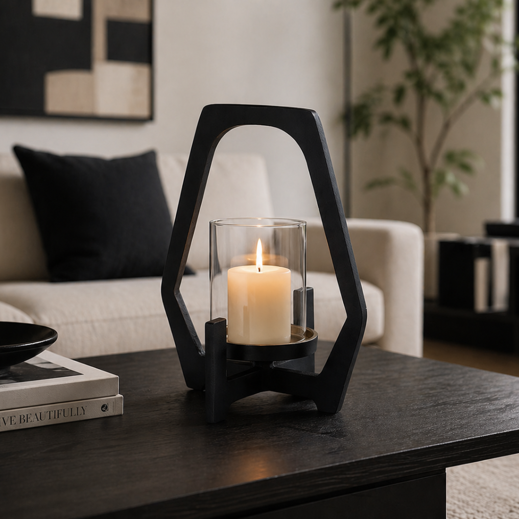 Black & Gold Metal Candle Holder Lantern | Medium