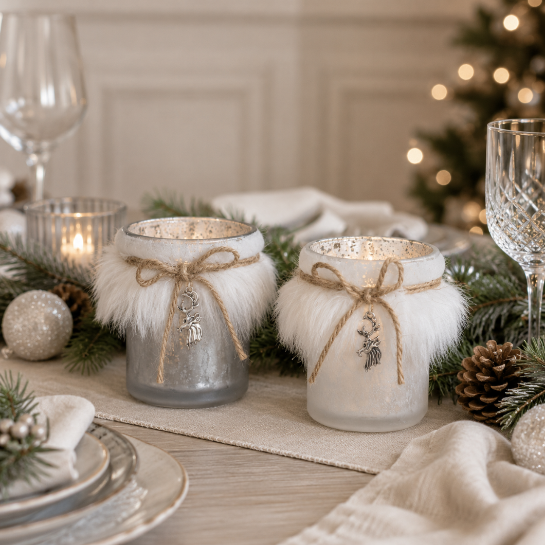 Faux Fur Candle Pot with Reindeer