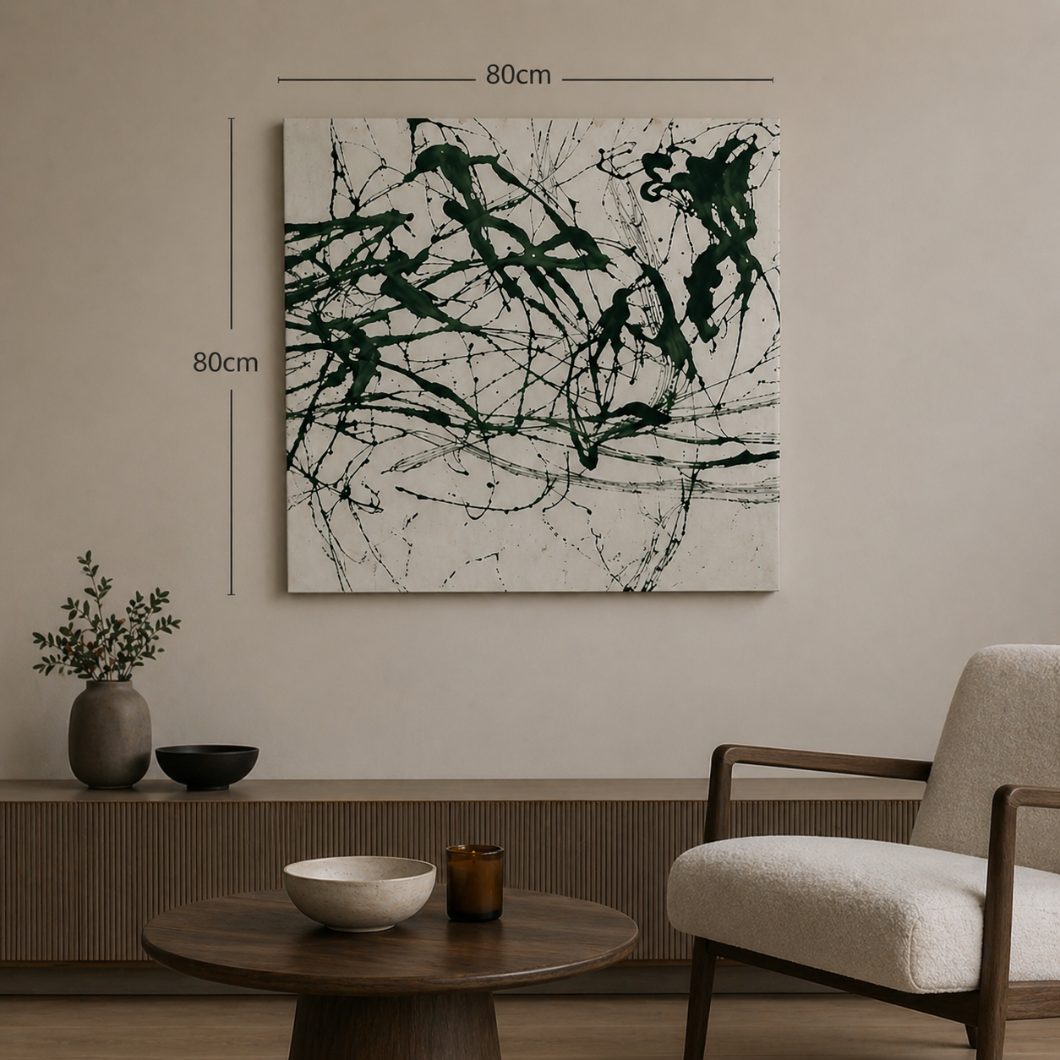 Dark Green & White Abstract Canvas