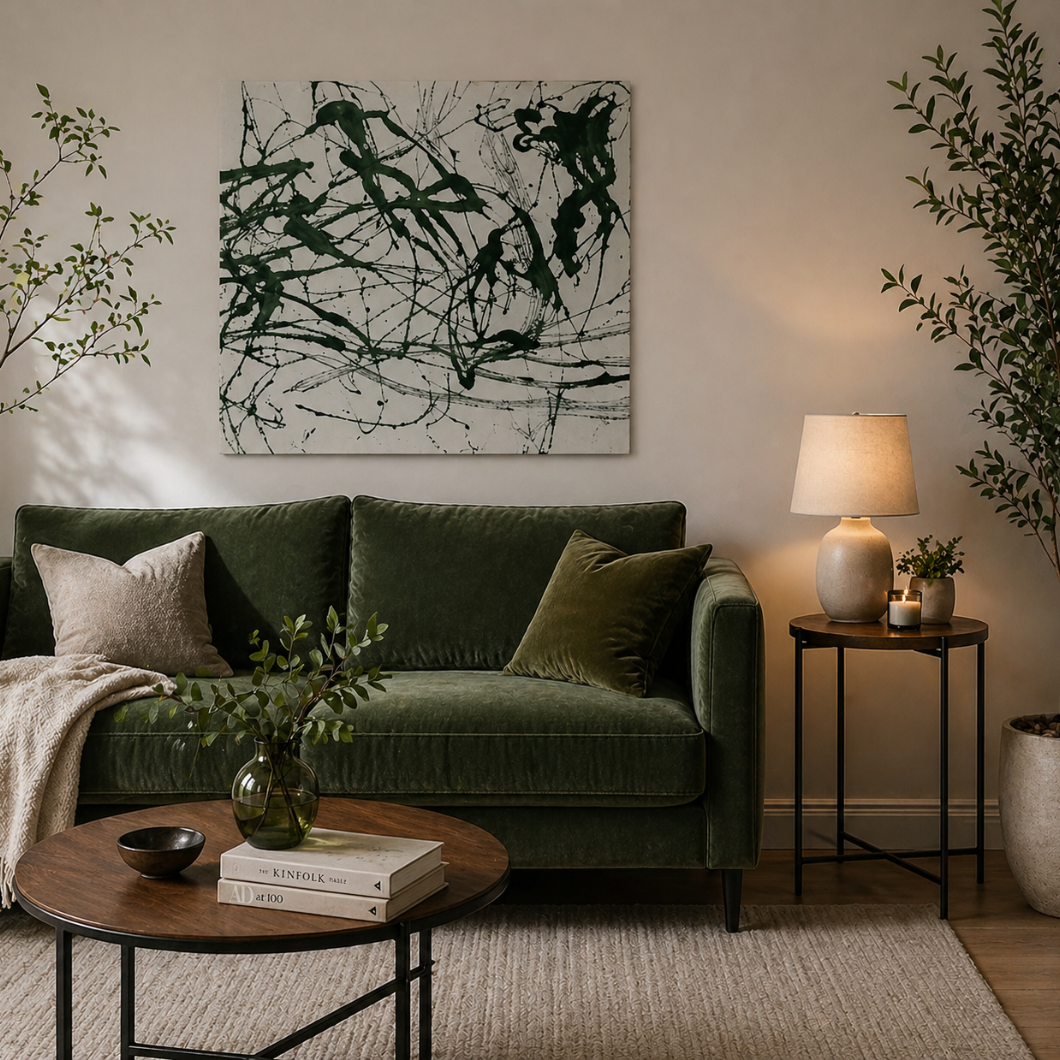 Dark Green & White Abstract Canvas