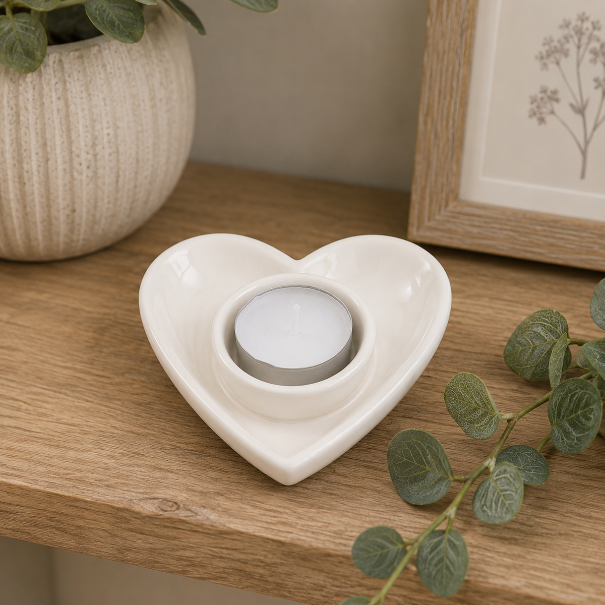 Small Heart Tea-Light Holder - White