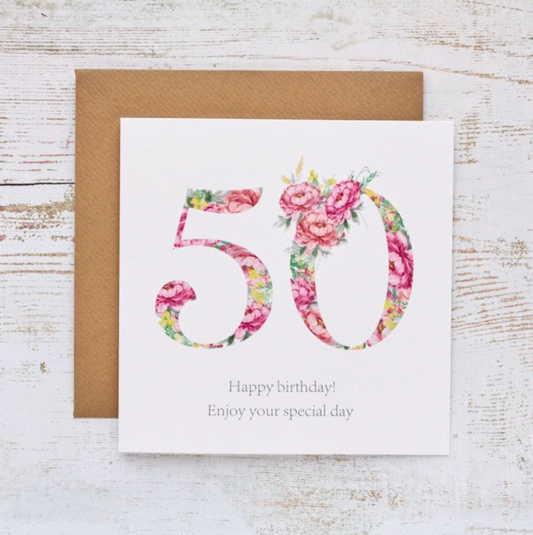 50 Floral Happy Birthday Card