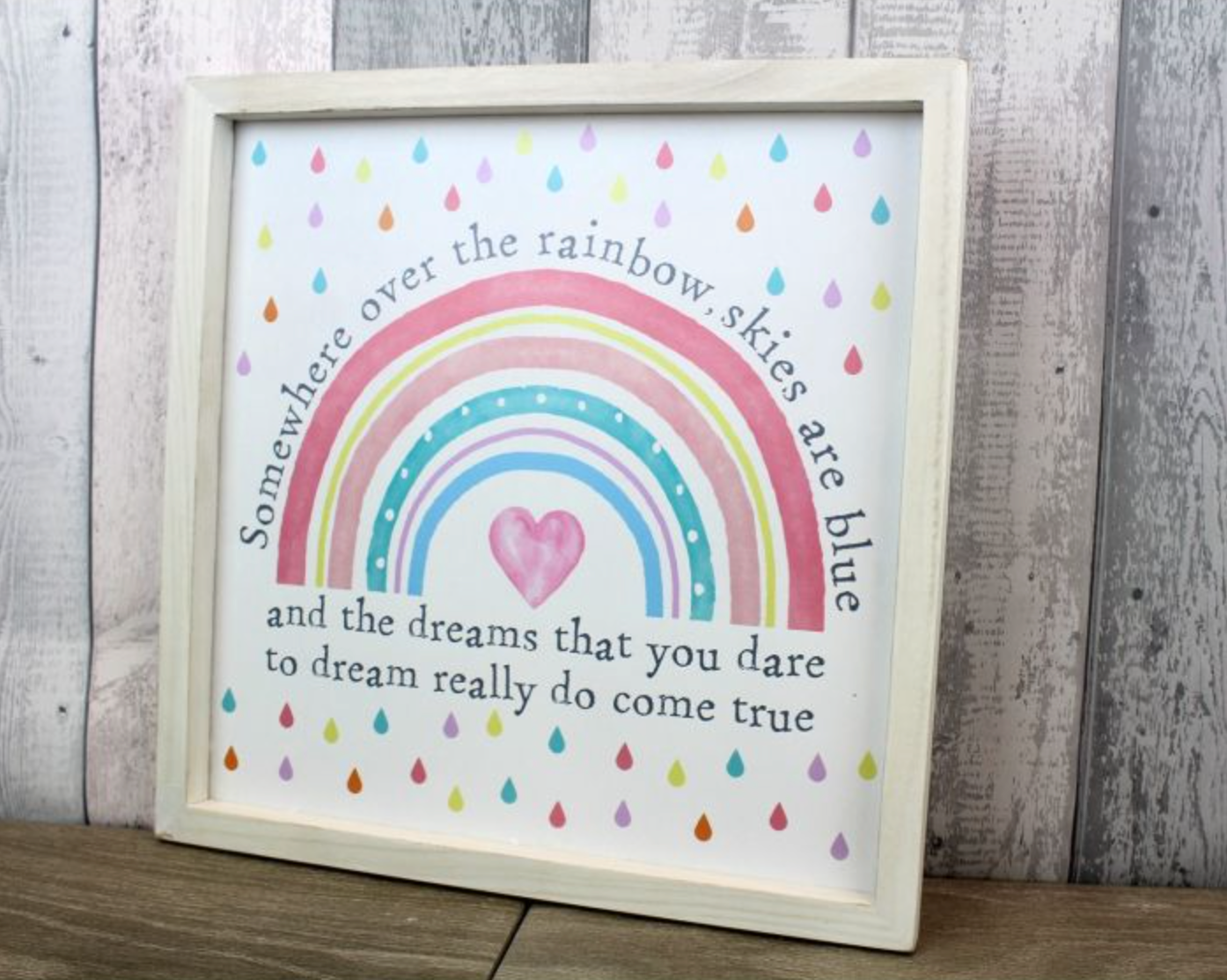 Rainbow White Wood Framed Plaque