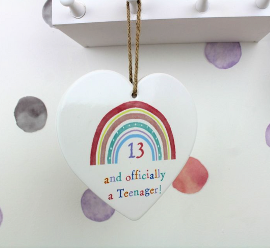 Rainbow Teenager White Ceramic Hanging Heart