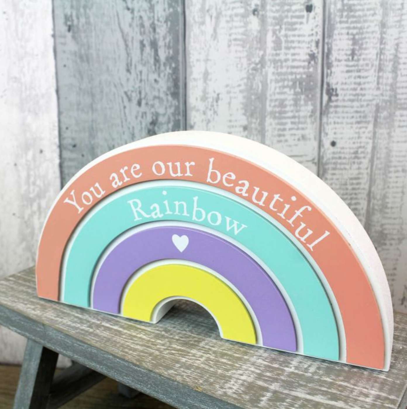 Rainbow Shaped Wooden Block With Heart & Quote