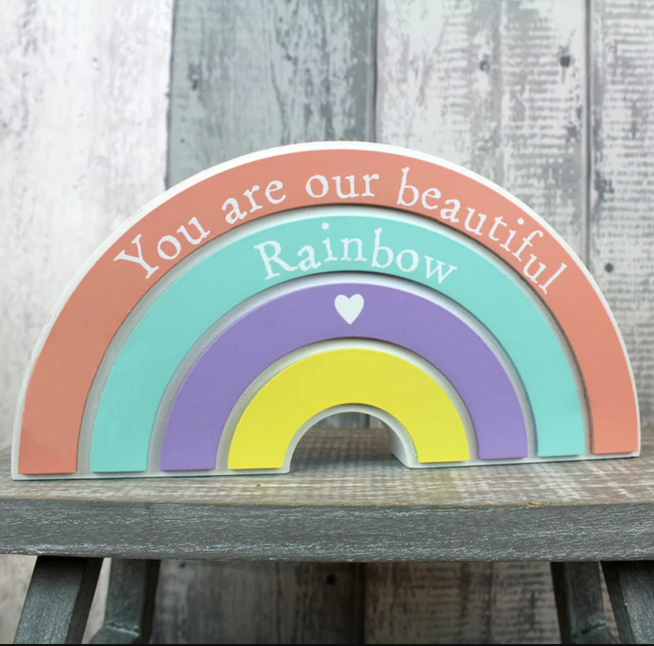 Rainbow Shaped Wooden Block With Heart & Quote