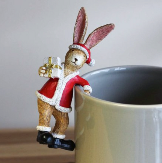 Christmas Rabbit Red Coat Pot Pal