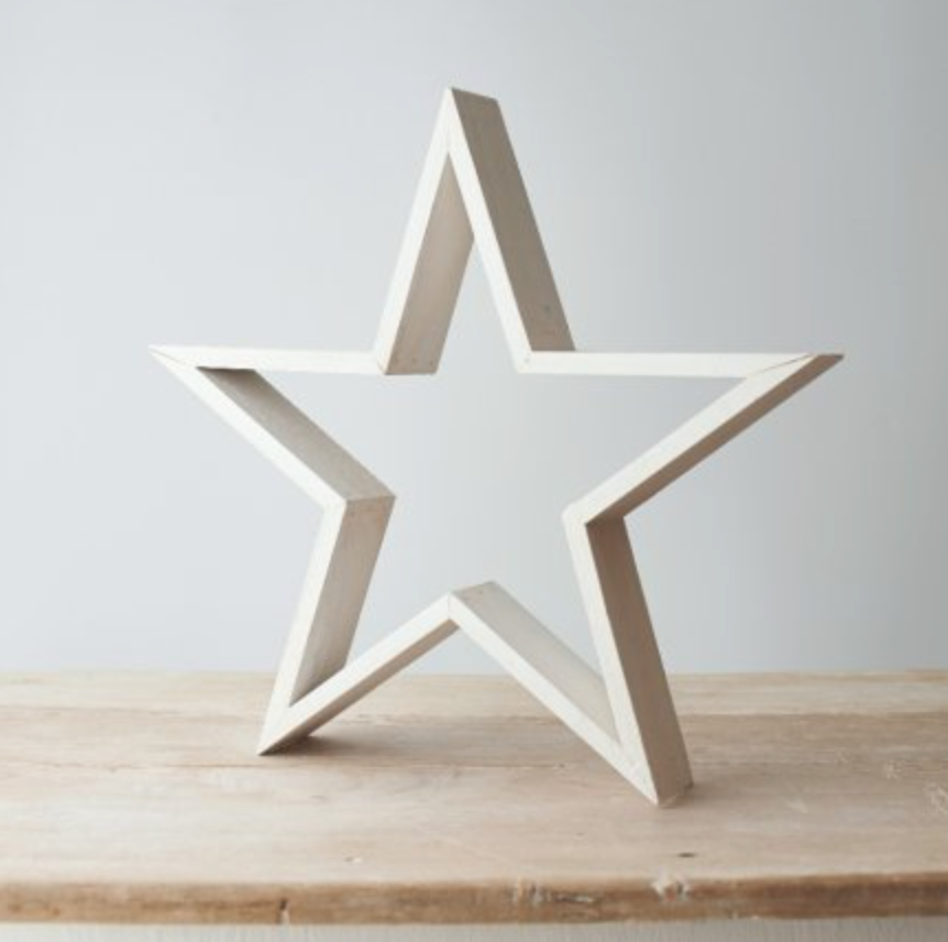 White Wash Wooden Star, 36cm