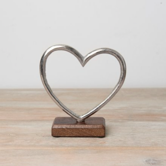 Metal Heart on Wooden Base