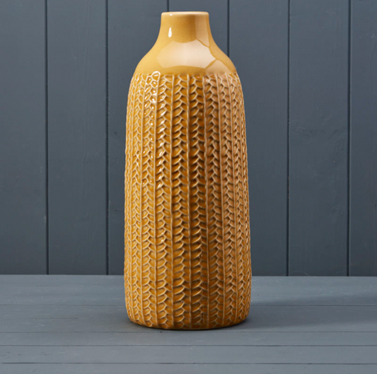 Mustard Chevron Ceramic Bottle Vase