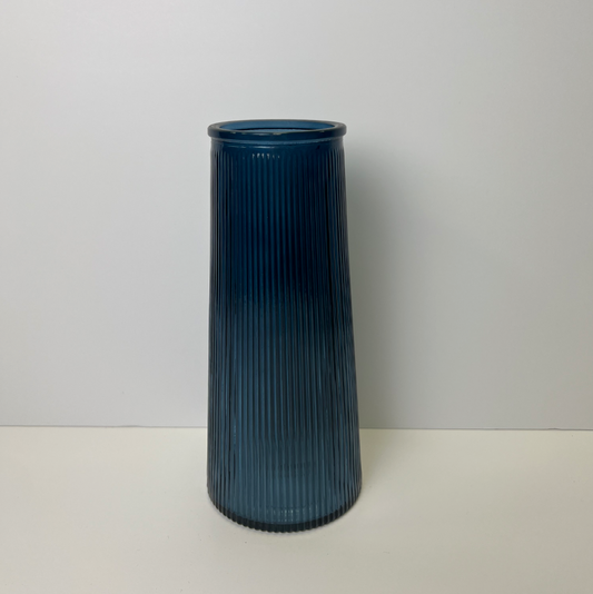 Blue Tall Ribbed Vase