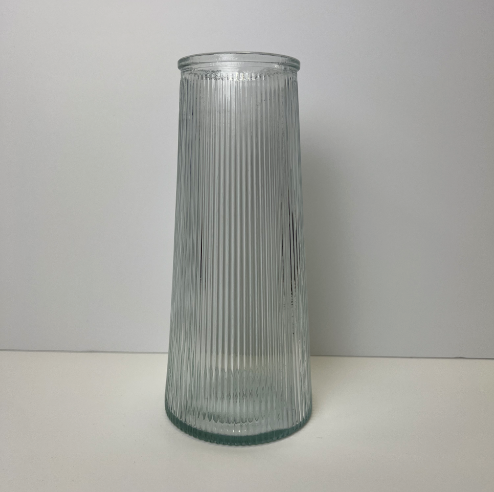 Clear Tall Ribbed Vase