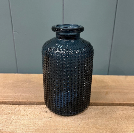 Blue Dimpled Glass Bottle