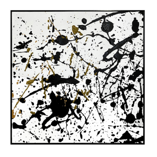 Framed Black, White & Gold Splash Abstract Canvas