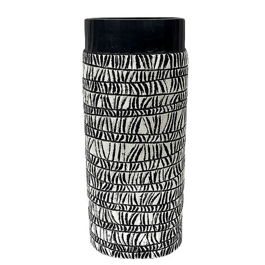 Black & Pearl White Patterned Large Vase
