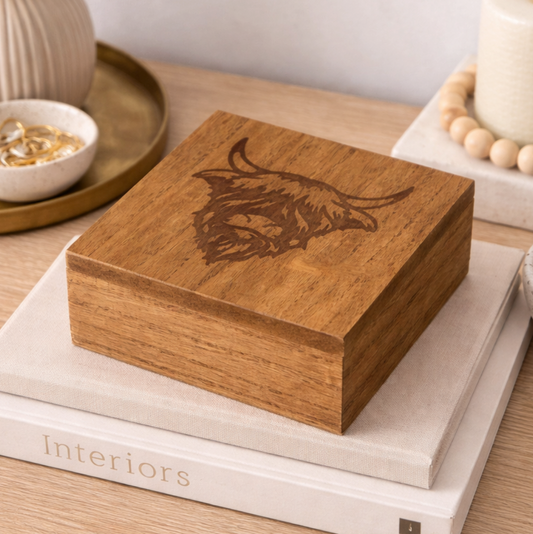 Wooden Highland Cow Storage Box