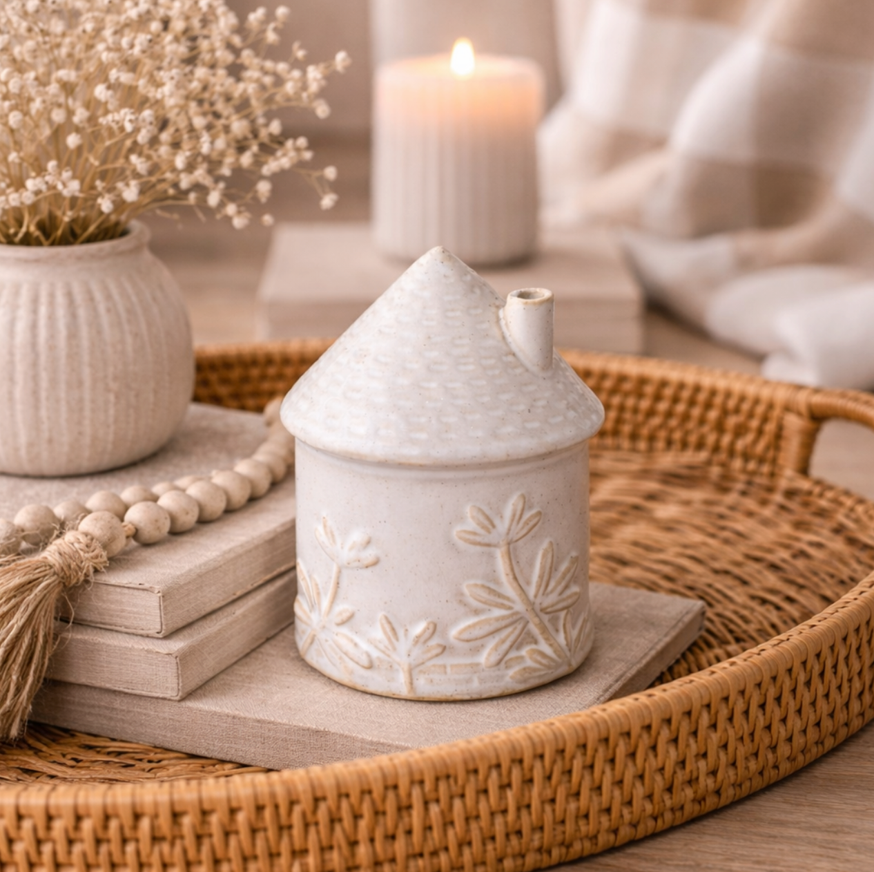 Ceramic House Ornament with Floral Detail, Small