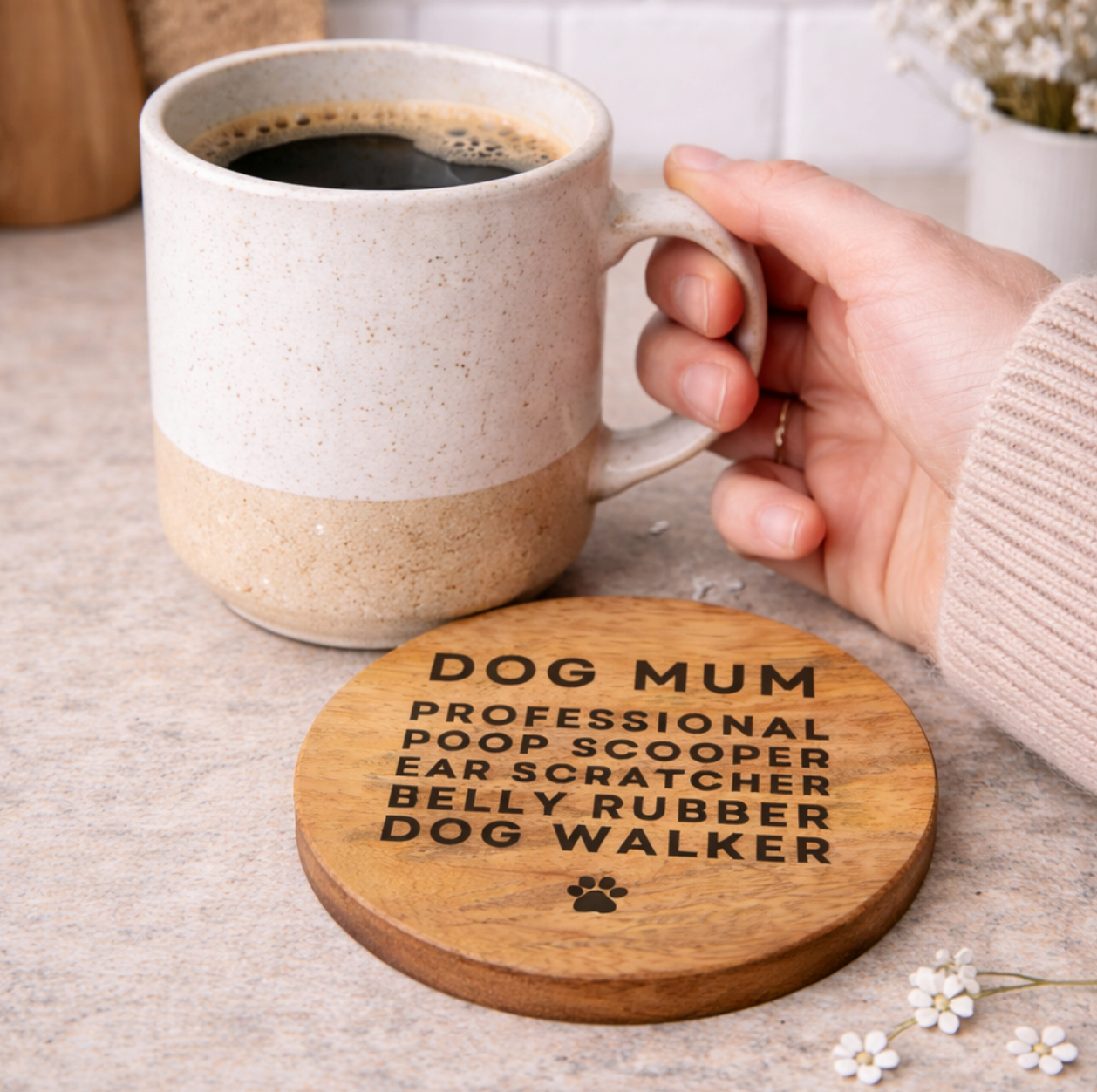 'Dog Mum' Round Wooden Coaster