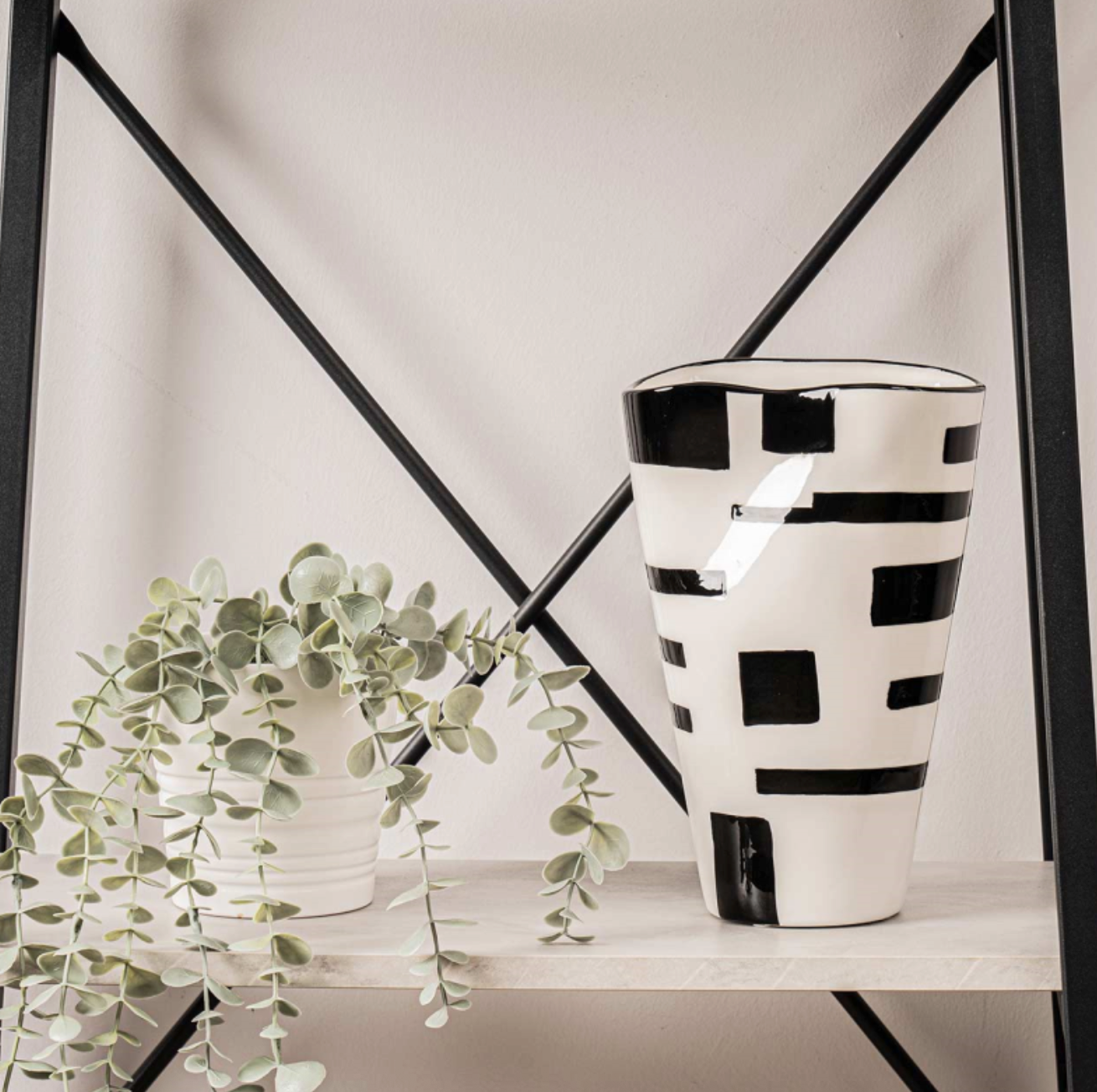 Monochrome Grid Lines Vase, Medium