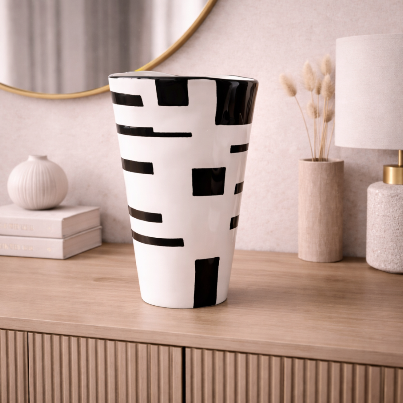 Monochrome Grid Lines Vase, Large
