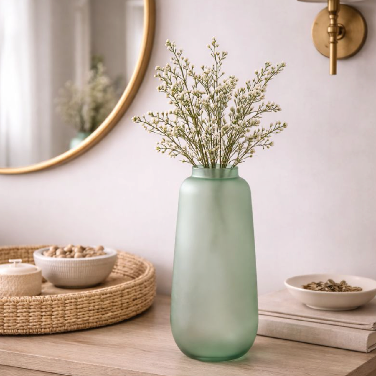 Celadon Mist Glass Vase, Medium