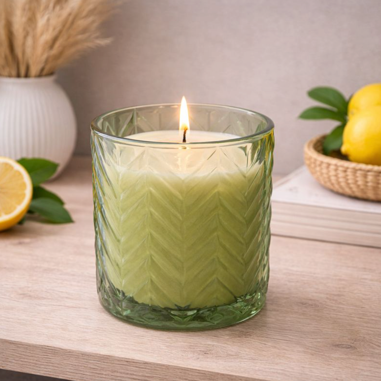 Mediterranean Lemon Grove - Chevron Cut Glass Candle