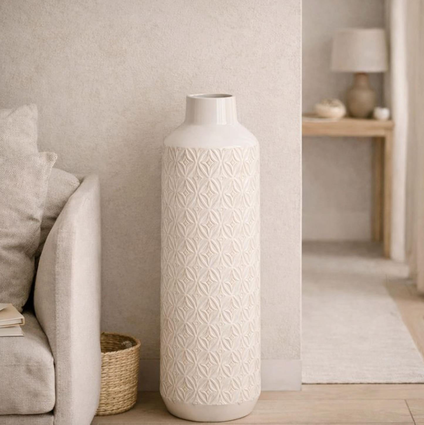 Embossed Ceramic Vase with Geometric Pattern | X-Large