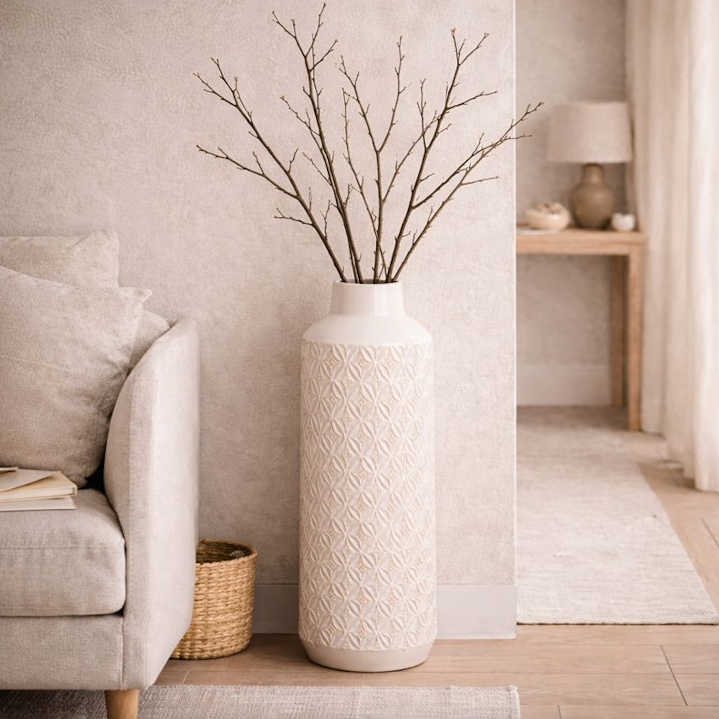 Embossed Ceramic Vase with Geometric Pattern | X-Large