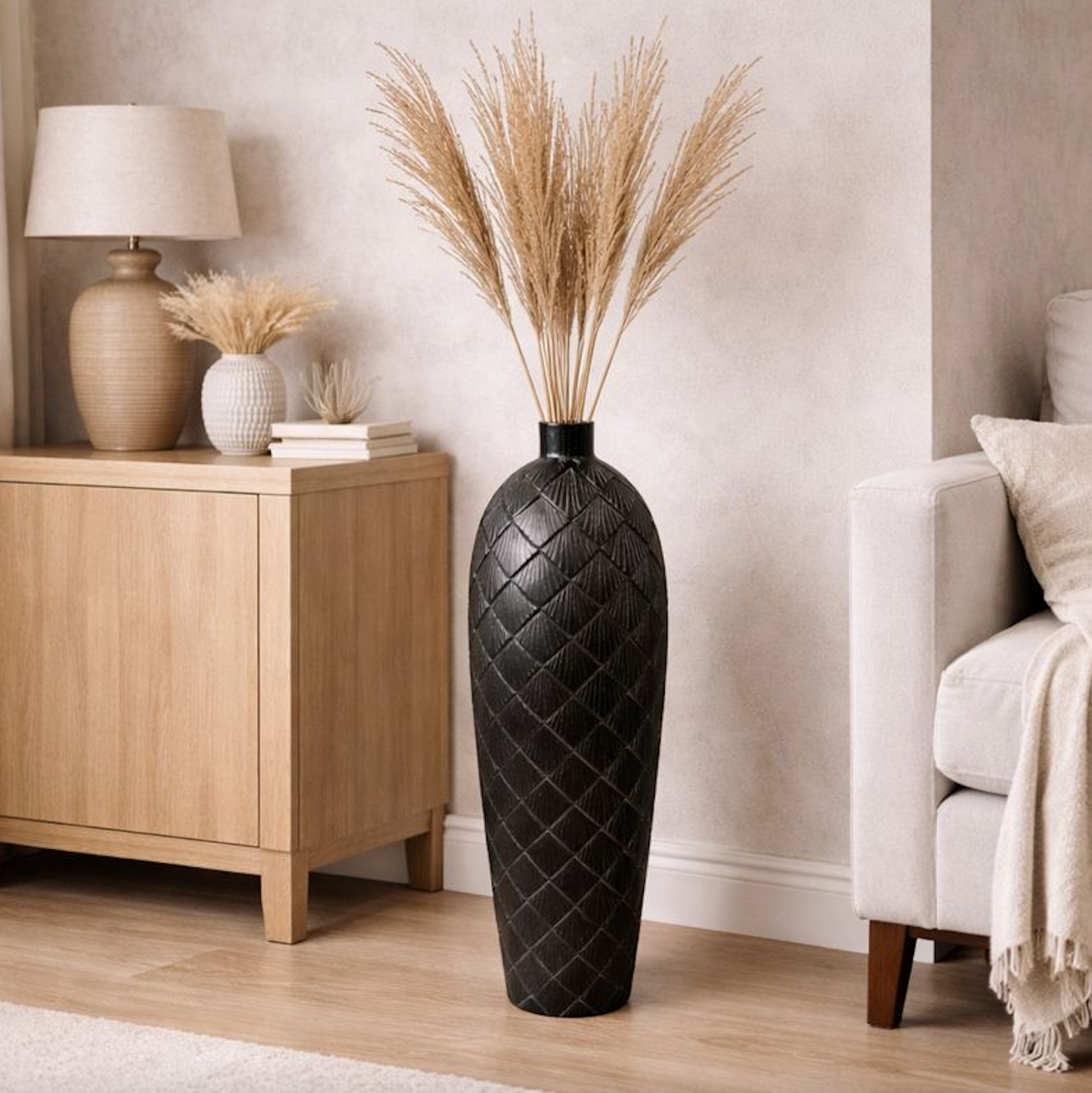 Tall Gunmetal Grey Polyresin Floor Vase, Medium