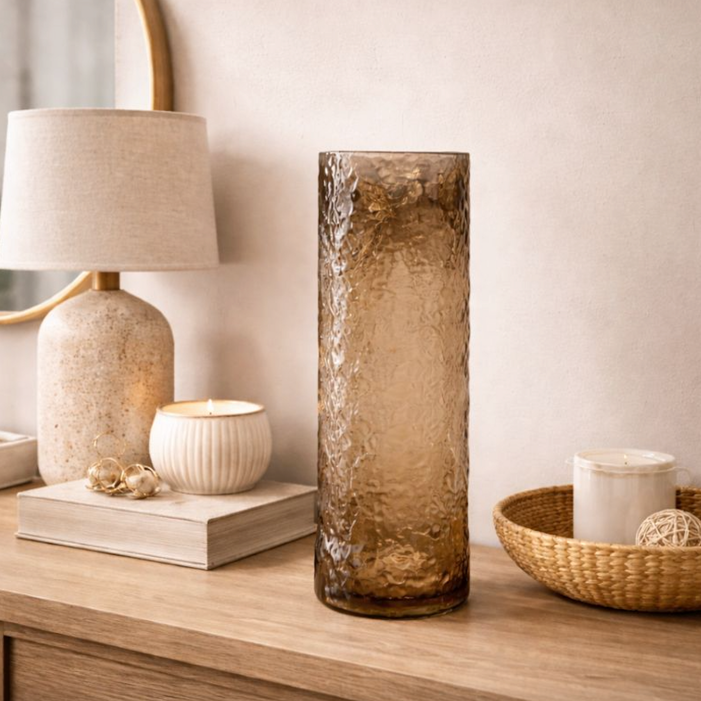 Tall Textured Glass Vase - Smoke Brown
