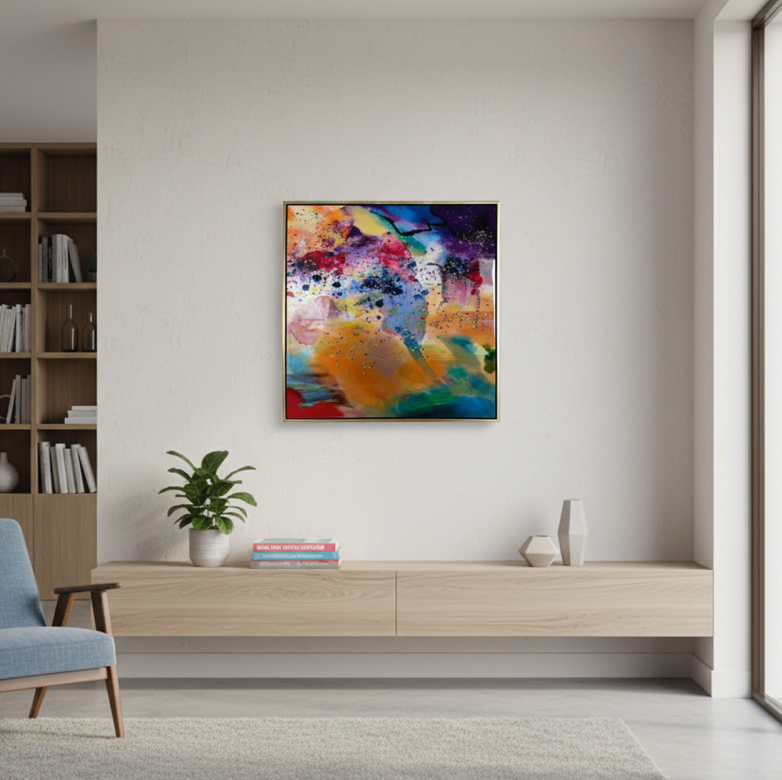 Framed Multicoloured Abstract Canvas