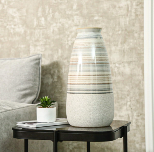 Striped Ceramic Vase – Neutral Glaze | Medium