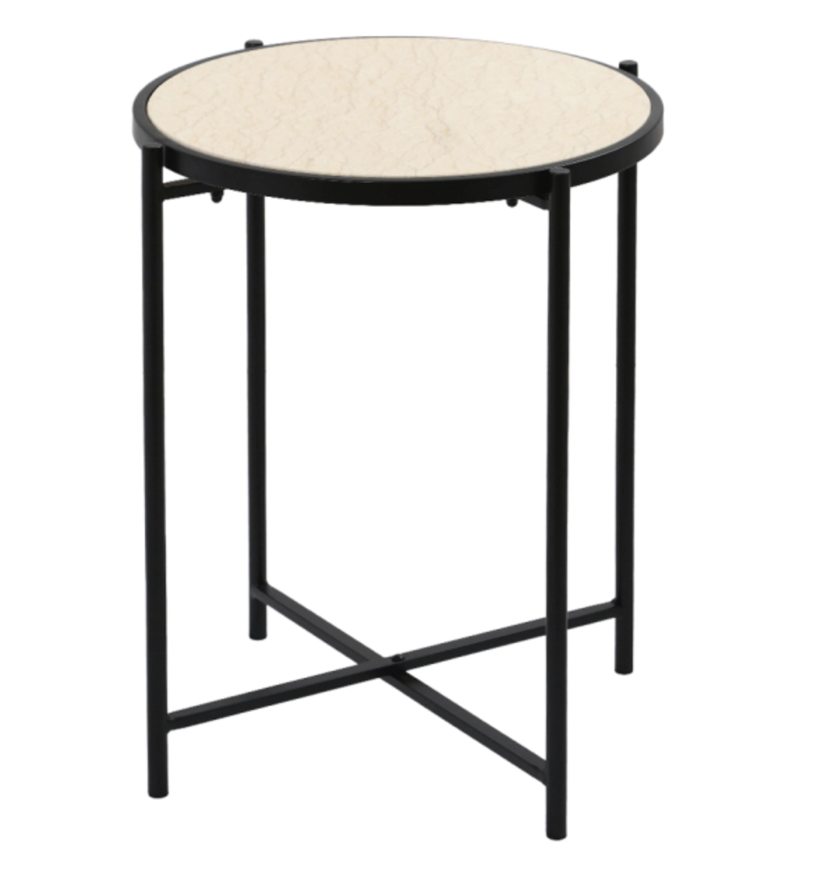 Black Metal End Table With Travertine Marble Top 55cm