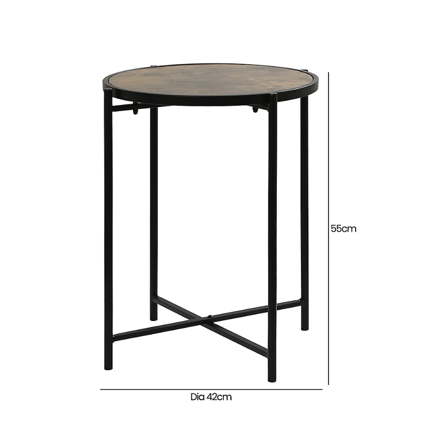 Black Metal End Table With Brown Top 55cm