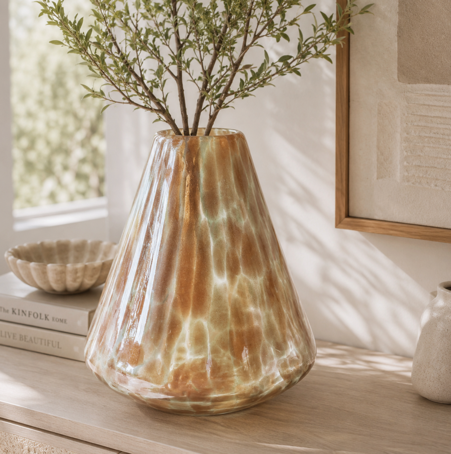 Gold Shimmer Mottled Handmade Glass Vase