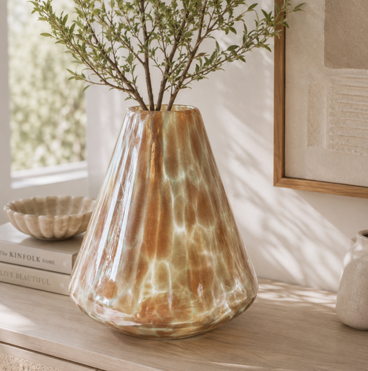 Gold Shimmer Mottled Handmade Glass Vase