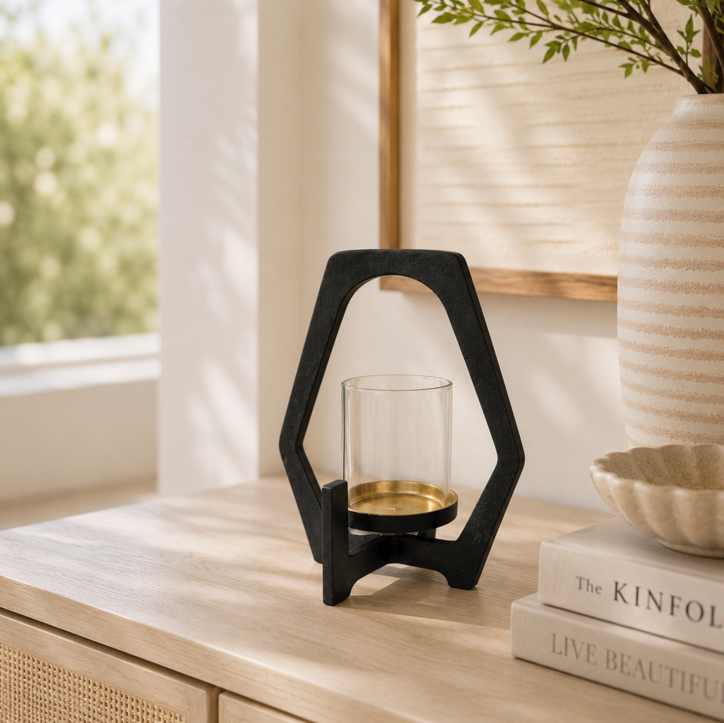 Black & Gold Metal Candle Holder Lantern | Medium