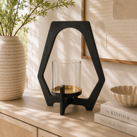 Black & Gold Metal Candle Holder Lantern | Large