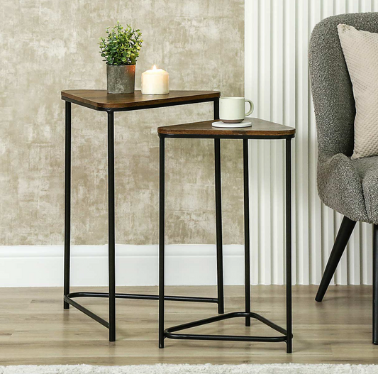 Nest of 2 Wooden & Metal Side Tables